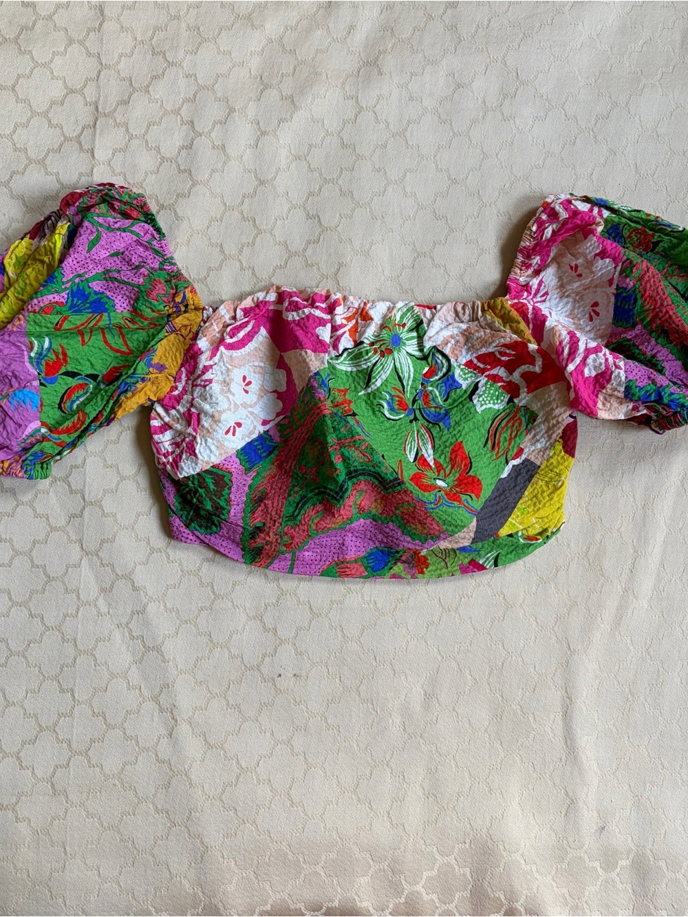 Desigual Multicolor Lacroix Print Cropped Bell Sleeve Top Shirt Size Small